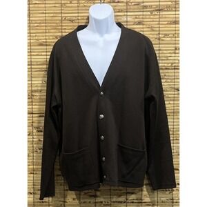 Mort Wallin Mens Vtg Brown 100% Pure Wool‎ Cardigan Sweater XL Collegiate Preppy